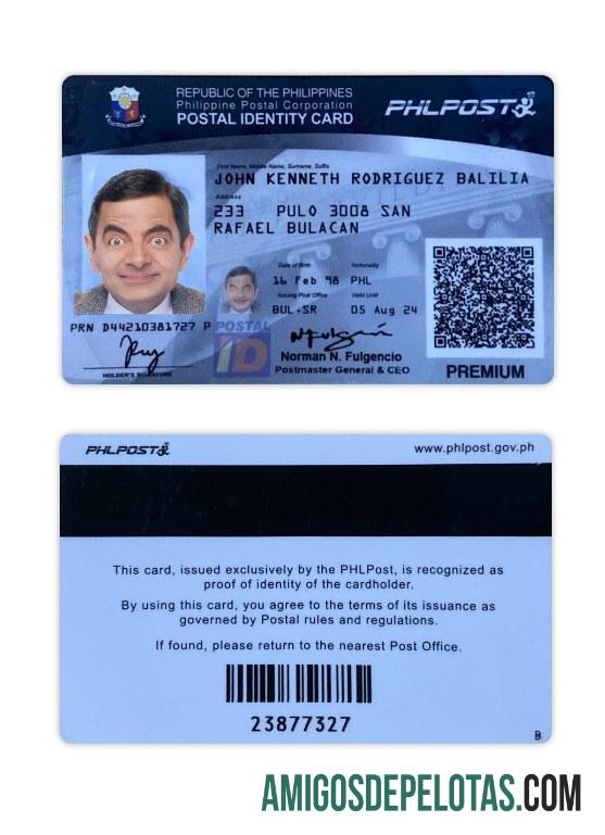 Amostra de carteira de identidade postal das Filipinas